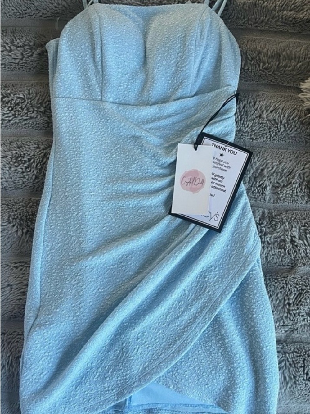 Macy's Light Blue Textured Spaghetti-Strap Mini Dress